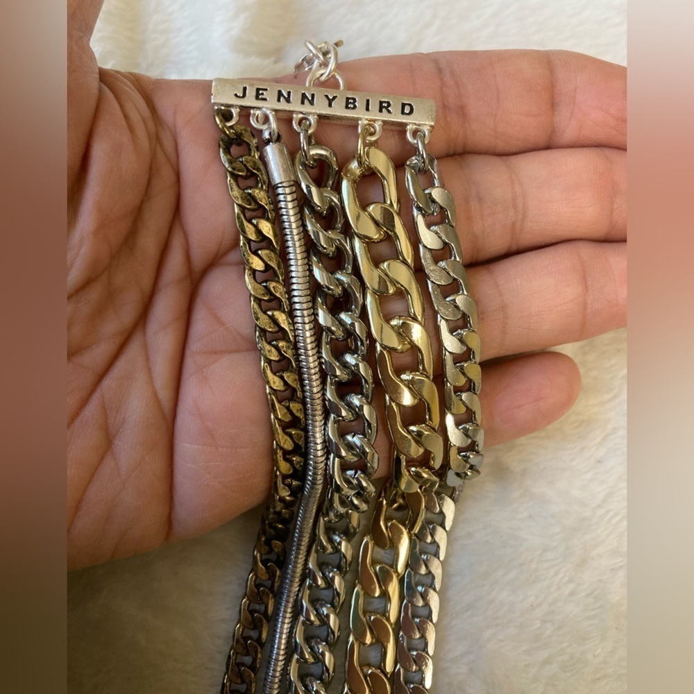 Jenny Bird Austin Signed Two Tone Chunky Fancy Link‎ Chains Bracelet 8”